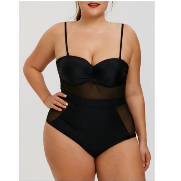 Black Mesh One Piece (Plus Size) - Picture 2 of 5